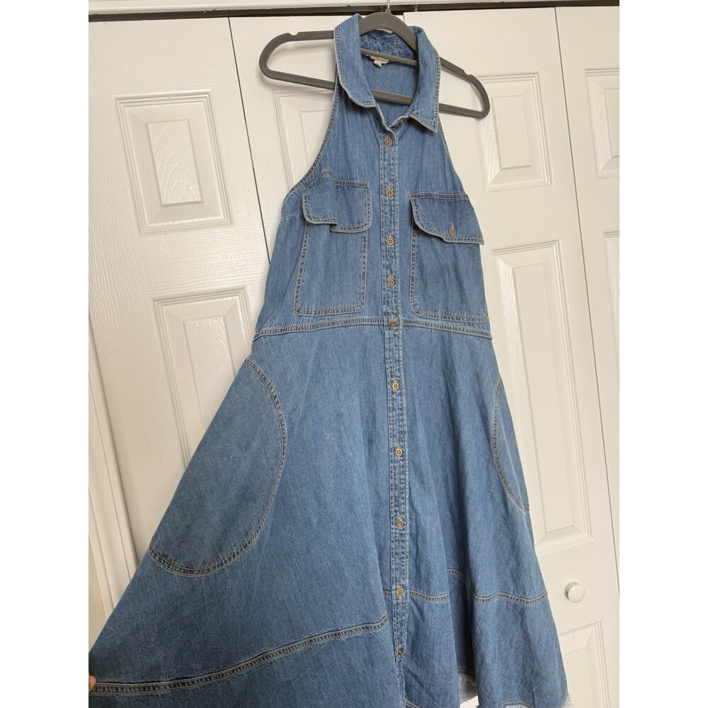 Anthropologie Pilcro Denim Halter Swing Midi Dress - Size L" - Picture 5 of 14